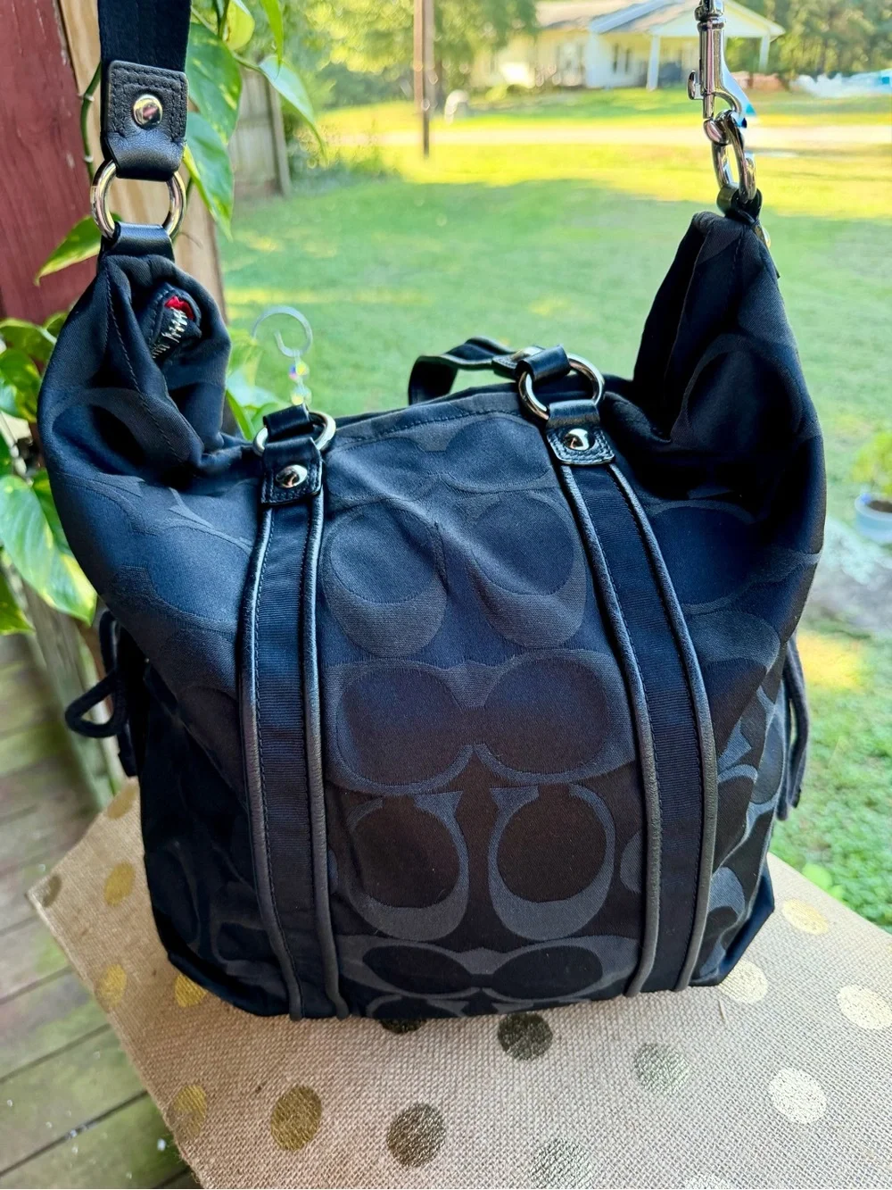 Coach Poppy #13843 Signature Spotlight ~All Black Tote Shoulder Bag 2009 ~Y2K